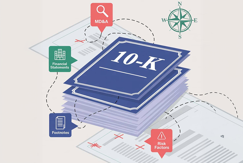 Filings navigation system for finding key sections of a 10-K