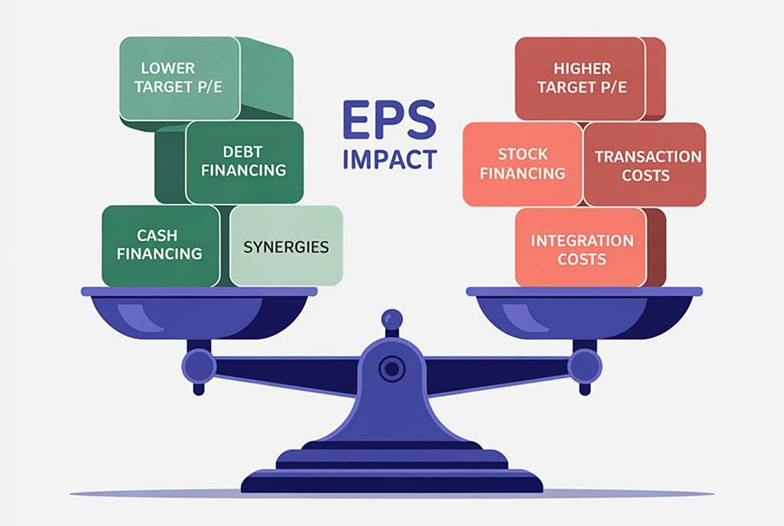 Accretion dilution scale weighing what raises or lowers EPS in an M&A deal