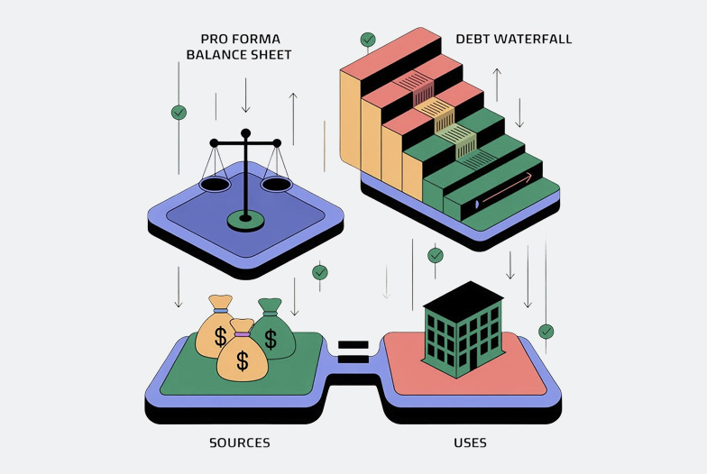LBO big three: sources and uses, pro forma balance sheet and debt waterfall