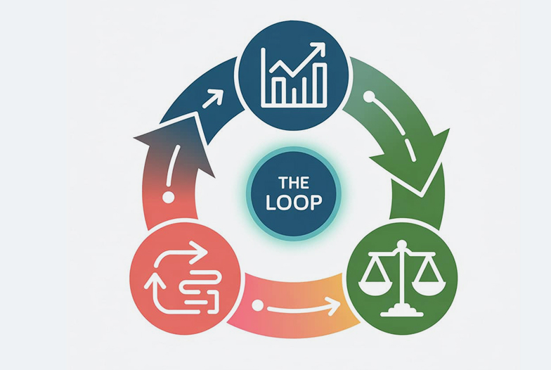 Modeling loop showing the three statement model as one connected system