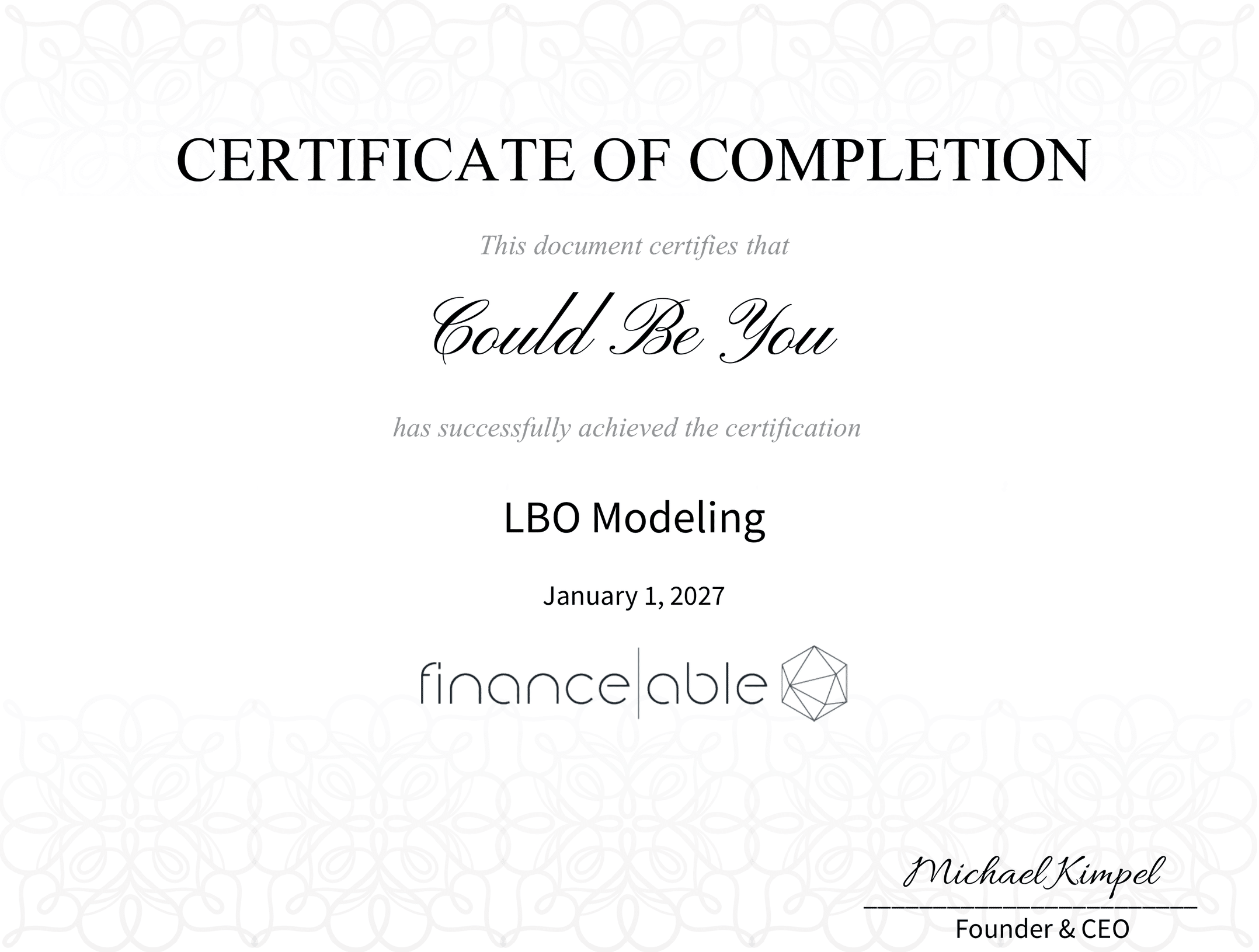 Financeable LBO Modeling certificate of completion