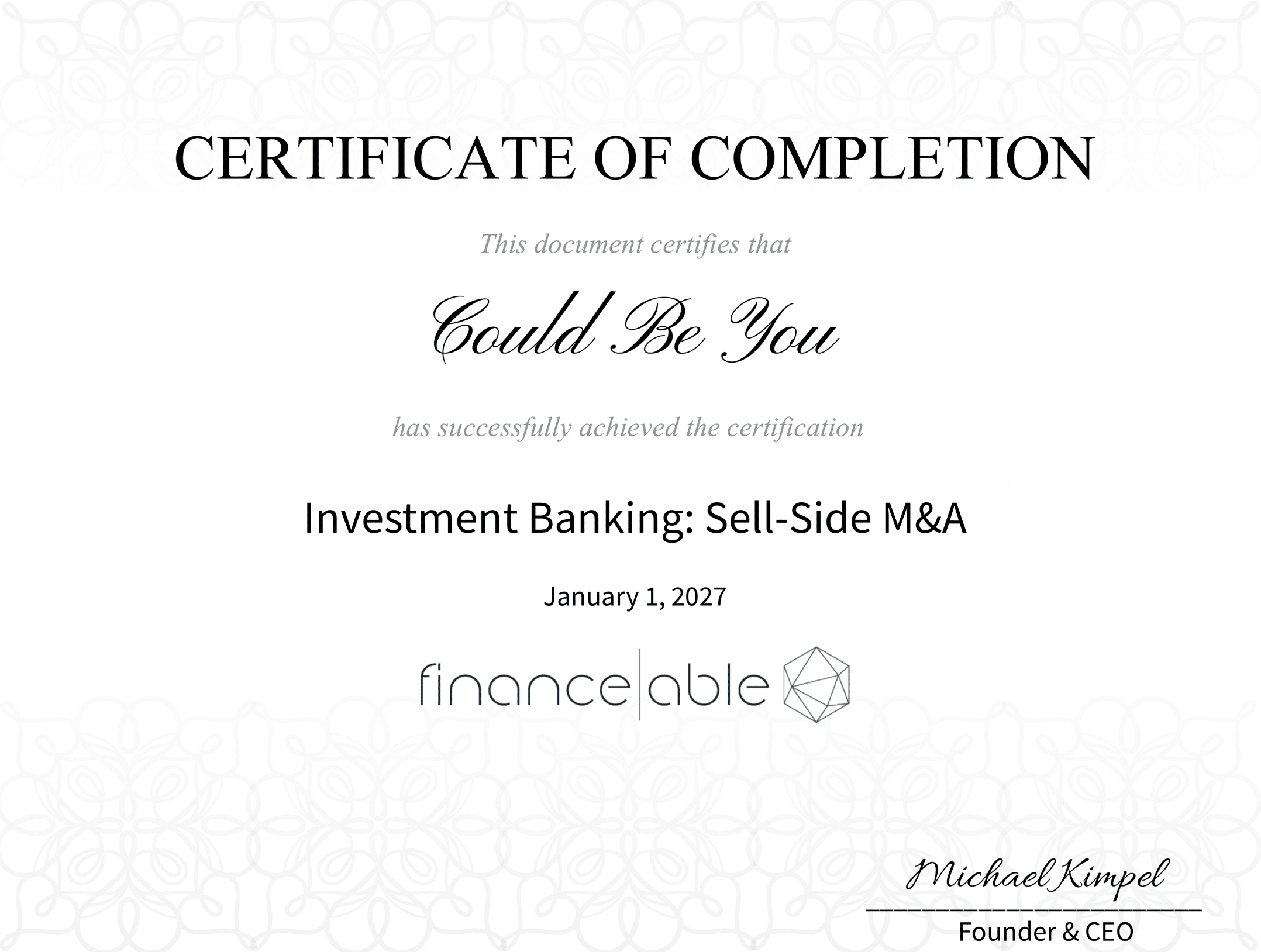 Financeable Sell-Side M&A certificate of completion